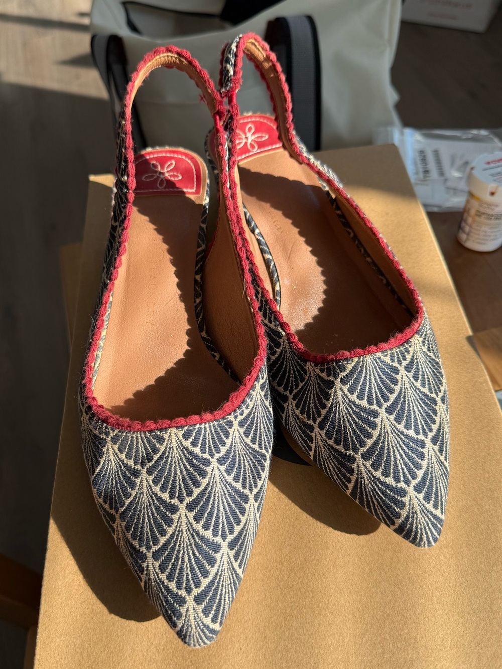 Chinese Laundry Navy & Red Pointed Slingback Flats, Style Mango